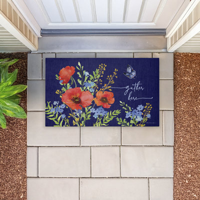  Gather Here with Red Poppies Non Slip Quick Dry Door Mat Recycled Cushioned, 18"x30"