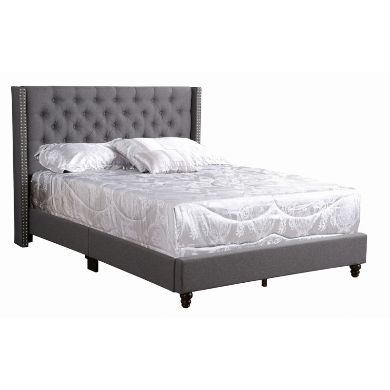 Transitional Upholstered Bed, Grand lit, Gray