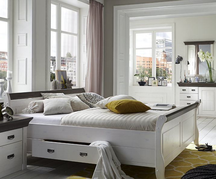 Eva Solid Wood Ottoman Storage Bed, White/Grey, Super King (6')