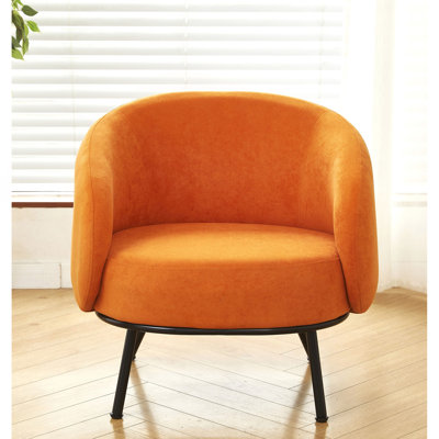 Mid-Century Modern Velvet Accent Chair, Upholstered Barrel Armchair with Metal Legs, Comfy Single Sofa Chair for Living Room Bedroom