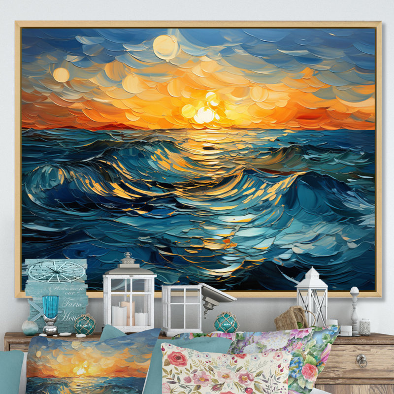 River Azure Bold I - Modern Wall Decor, Cadre naturel flottant, H 34 po x l 44 po x P 1,5 po