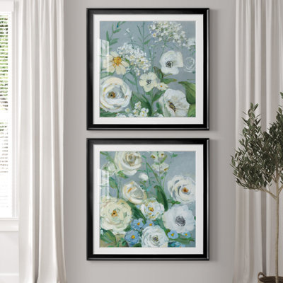 Painterly Garden I - Ensemble de 2 peintures sur papier encadrées