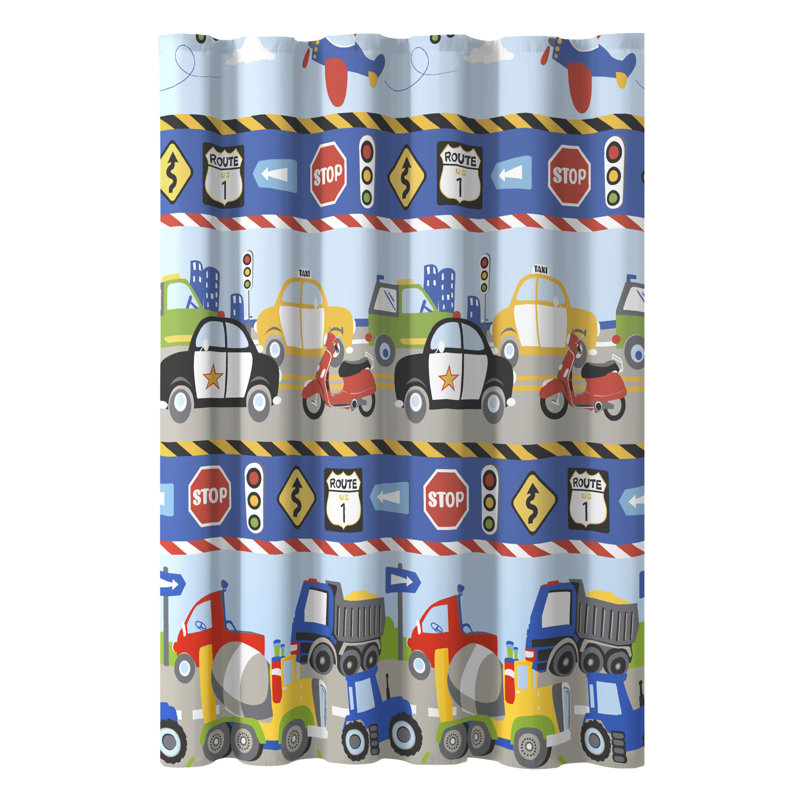 Trucks & Trains Cotton Blend Shower Curtain
