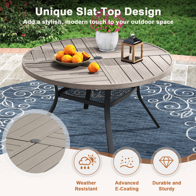 Patio Round Dining Table, Brush Wood Gray