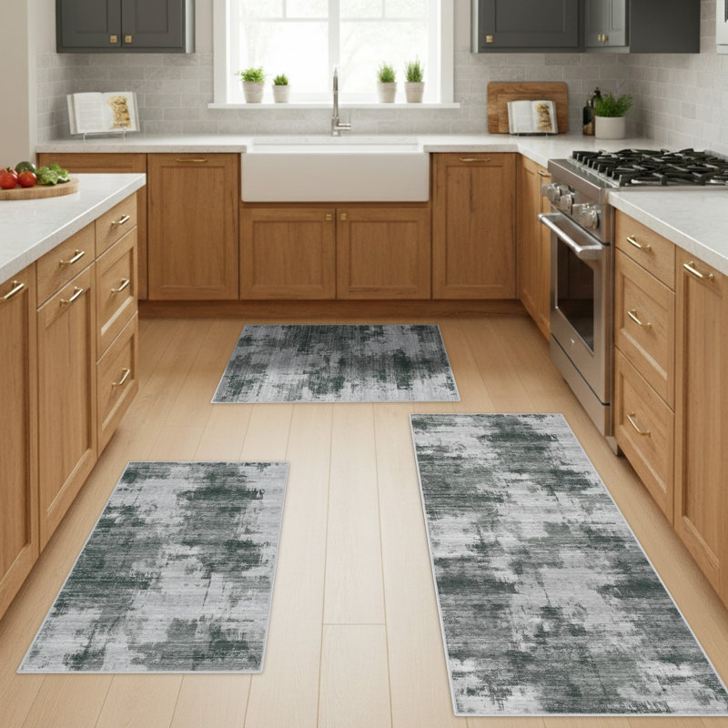Abstract Polyester Anti-Fatigue Non-Skid Kitchen Mat, Dark Grey