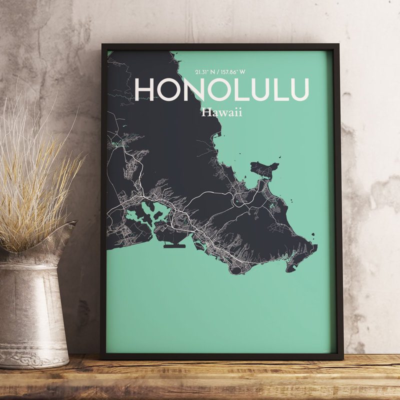 Honolulu City Map - No Frame Print, 91.4cm H x 61cm W x 0.13cm D