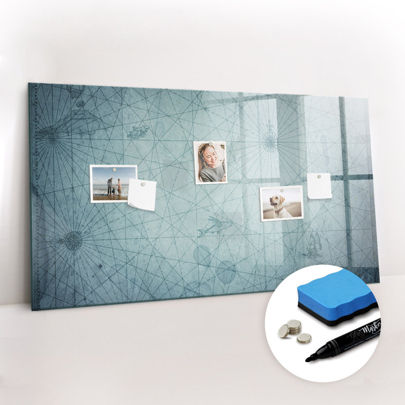 Magnetic Memo Board Whiteboard - 120 x 60 cm - With Marker and Magnets - Vintage map