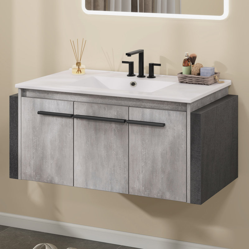 Meuble-lavabo mural 38 po avec lavabo en céramique Ebern Designs