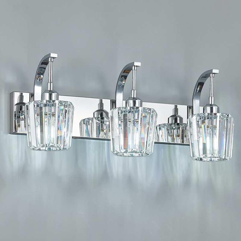 Modern Crystal Vanity Light Dimmable Wall Sconce for Dressing table Bathroom (3-Light), Chrome