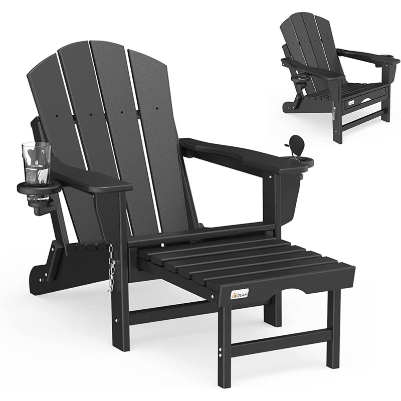 Chaise Adirondack pliante en acier avec repose-pieds, Noir