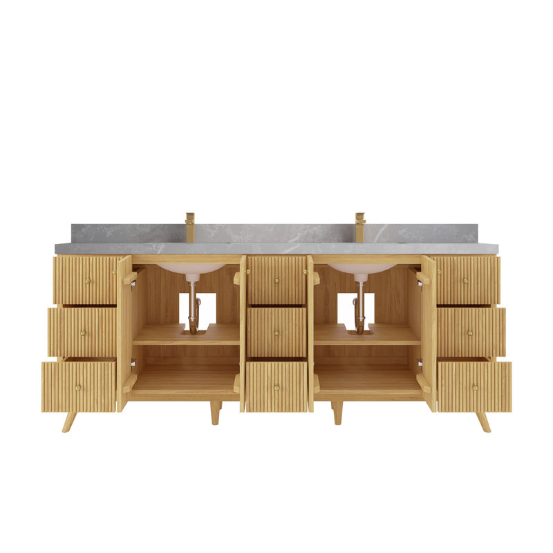 Ensemble de meuble-lavabo double l 84 po Koshlya, Gris clair
