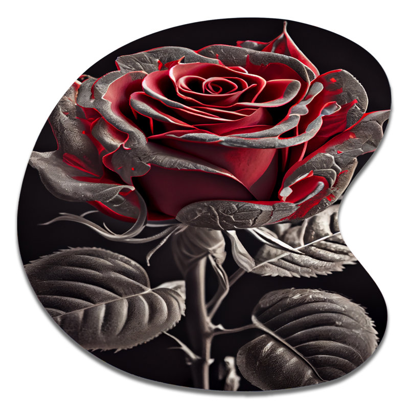 «Blossoming Rose - Floral Drop Shape», art mural en métal asymétrique, H 27 po x l 27 po