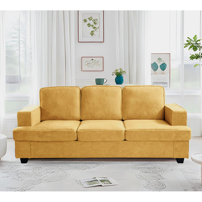 Canapé 3 places confortable en velours moderne avec assise profonde, mousse haute densité et coussins de dossier amovibles pour se détendre et travailler