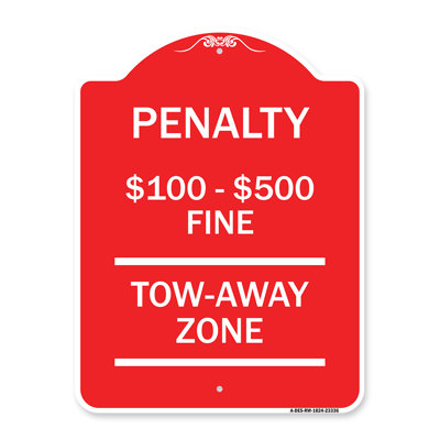 Signe de la série Designer de Signmission - pénalité de 100 $ à 500 $, zone supplémentaire de remorquage pour personnes à mobilité réduite, Virginia | Panneau architectural rouge et blanc en aluminium de gros calibre 18 po x 24 po | Fabriqué aux
