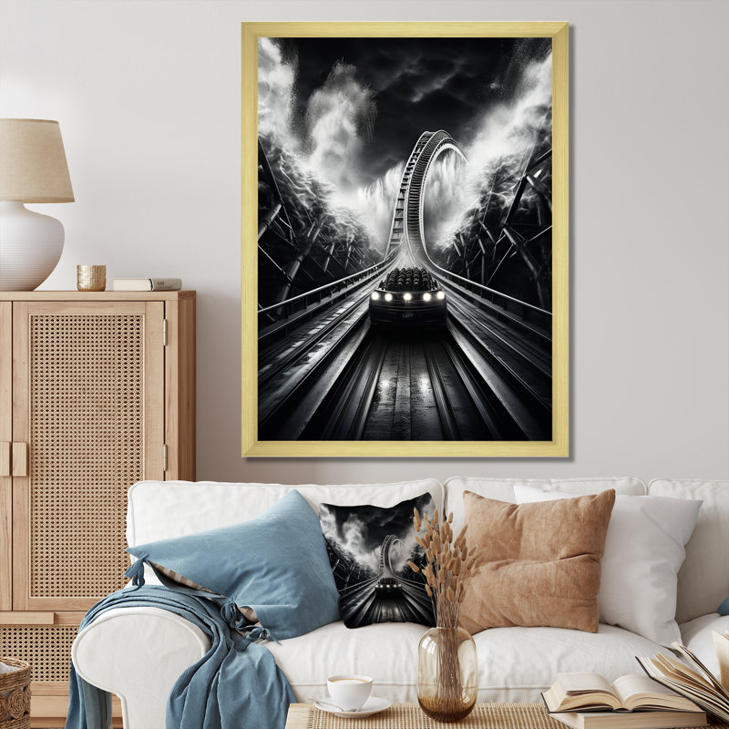 «Rollercoaster Speed of Light - Cityscapes», reproduction d'art sur toile, H 32 po x l 16 po x P 1 po, Cadre flottant doré