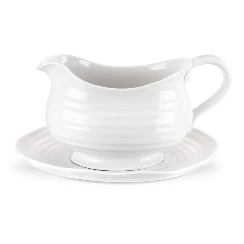 Saucière et support blanc Portmeirion Sophie Conran 9,5 po / 3,9 po