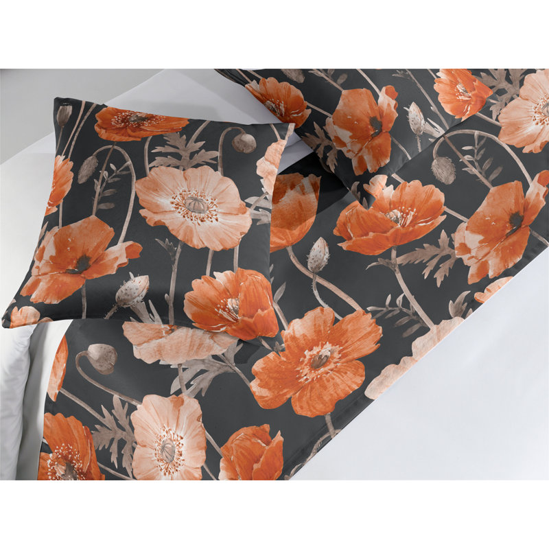 Ambesonne Spring Bed Runner Set Poppy Flowers Watercolor Art Cinnamon Pale Chocolate, King
