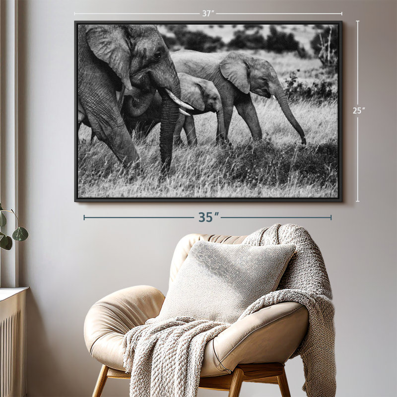 Animal "Famille d'éléphants I", art mural, H 25 po x l 37 po