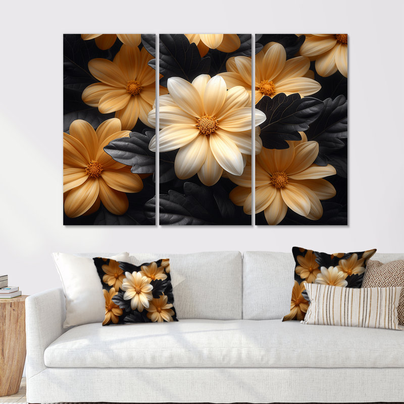 Ensemble de salon art mural jaune et blanc Fusion Mums II - Mums, H 40 po x l 60 po x P 1 po