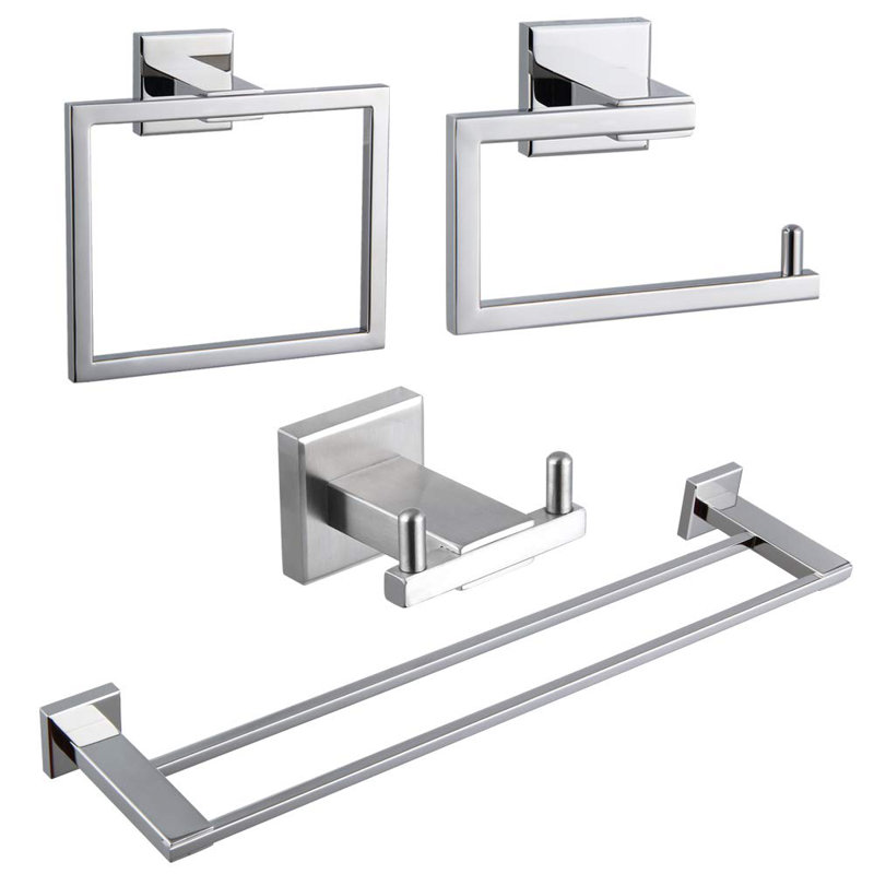 4 - Piece Bathroom Hardware Set, Polished Stainless Steel