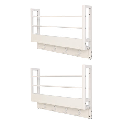 Galinda Floating Shelf With Hooks White 2pcs
