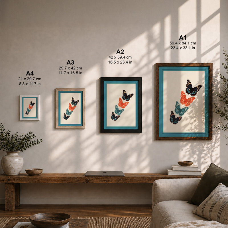Butterfly Specimens Botanical - Framed Print, Unframed, A4 - 29.7 x 21.0 cm