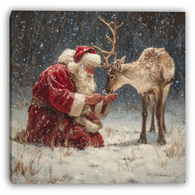 Santa and Reindeer in the Snow Wrapped Canvas Wall Art