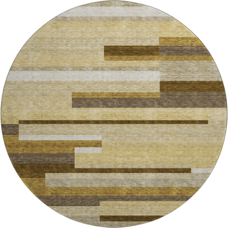 Premium Machine Washable Prisco Khaki Rug, Round 8'