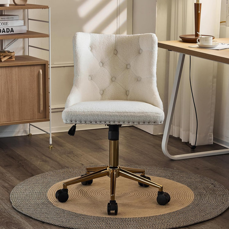 Matthias Task Chair Office Chairs Makeup chair, Gold, Teddy Velvet White