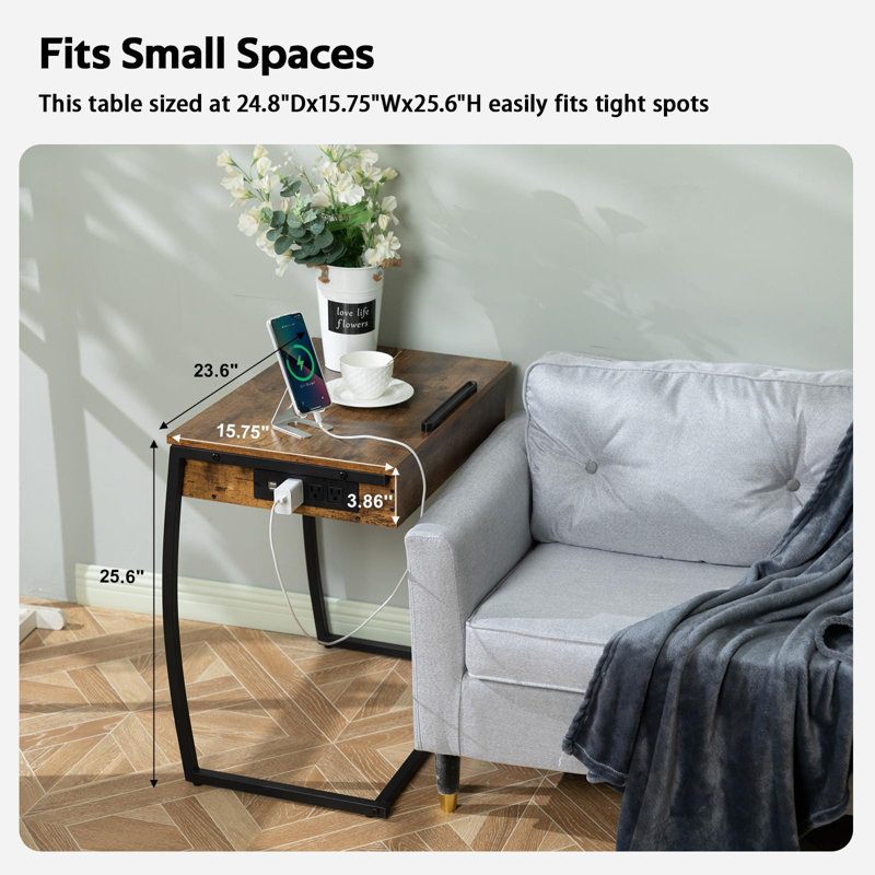 C Table End Table with Charging Station & Storage