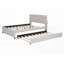 Full Size Upholstered Platform Bed with Brick Pattern Headboard &amp; Twin Trundle,Linen Fabric,Beige for Extra Space &amp; Sturdy Support-2013221818