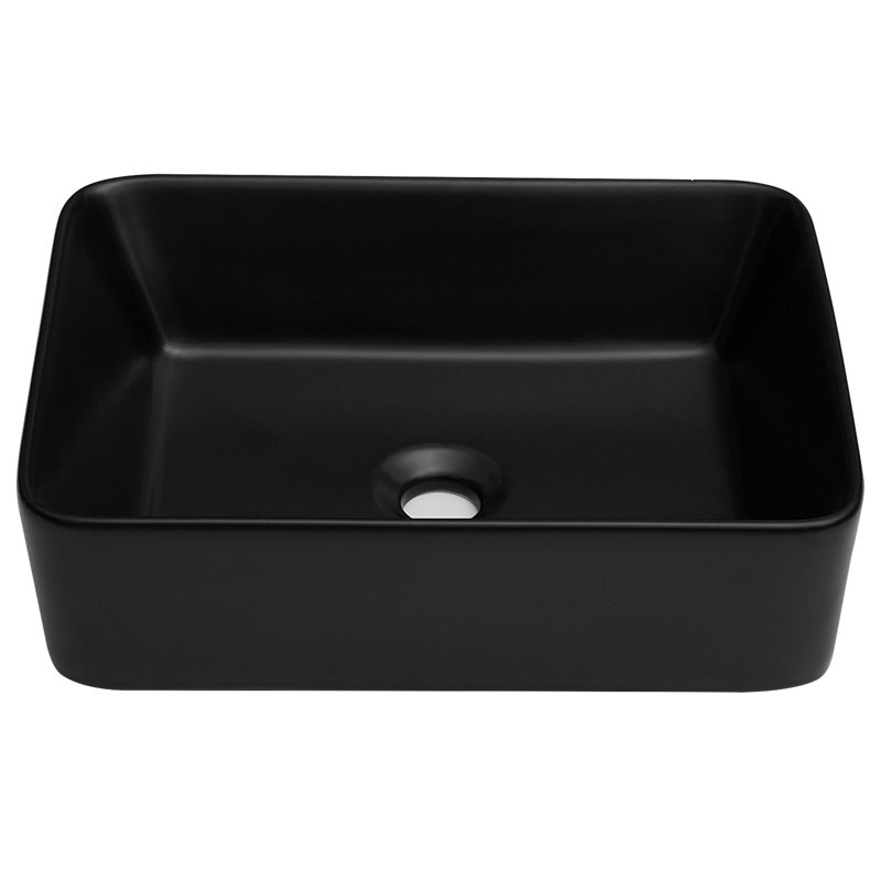 19"X15" Black Ceramic Rectangular Vessel Bathroom Sink