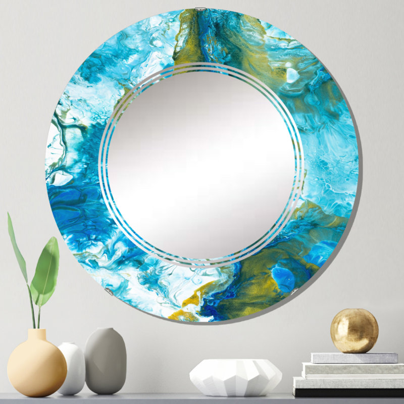 Miroir mural moderne bleu et blanc, 24 po x 24 po