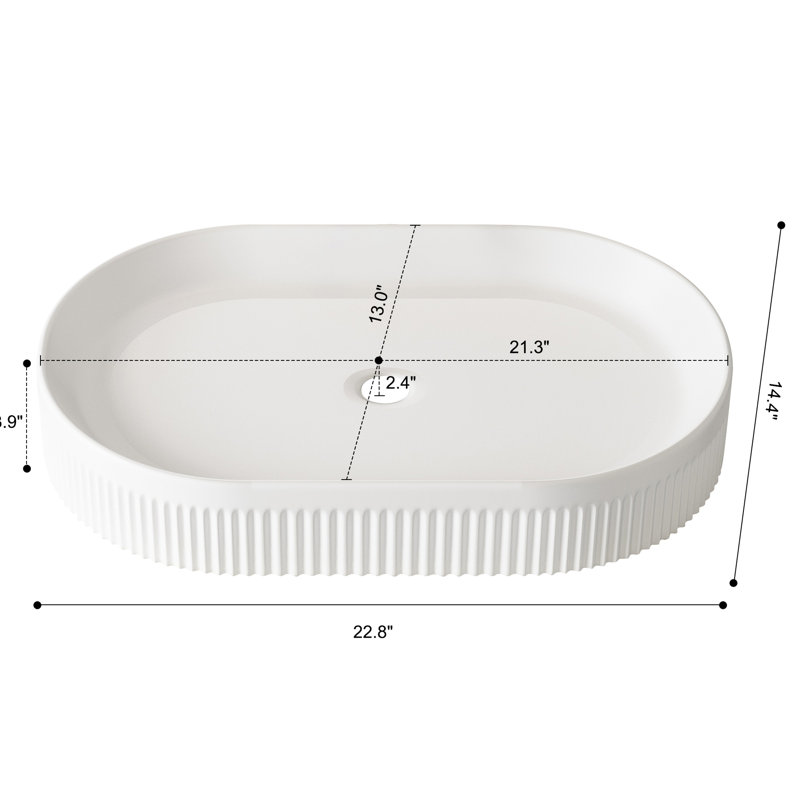 Meuble-lavabo contemporain en céramique blanche de 22,8 po, lavabo vasque ovale, conception à rayures verticales, bonde centrale et bonde escamotable, évier avec plan d'installation Splash avec comptoir inclus