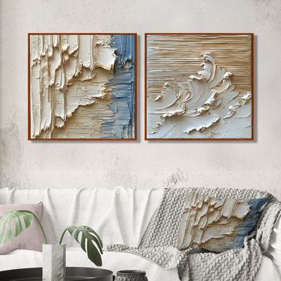 «Ascendant Light of Cream Waves Waters III» - art mural moderne - ensemble d'art mural abstrait 2 pièces