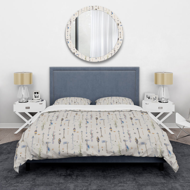 Boho Tribal Feathers and Spears - Ensemble de housse de couette bohémien - Microfibre de polyester