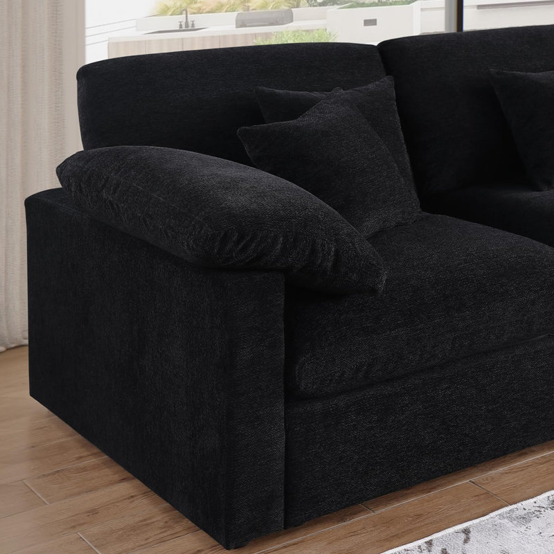 155.7" W 6-Piece Modular Chenille Sectional, Black Chenille
