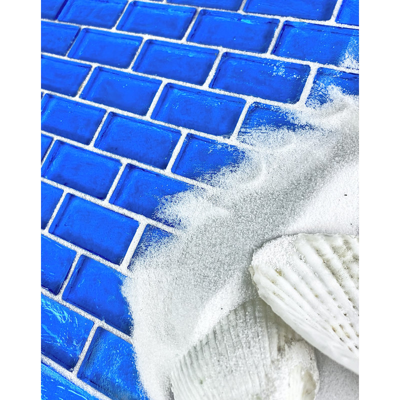Free Flow 1 in. x 2 in. Glass Straight Edge Brick Mosaic Wall & Pool Tile