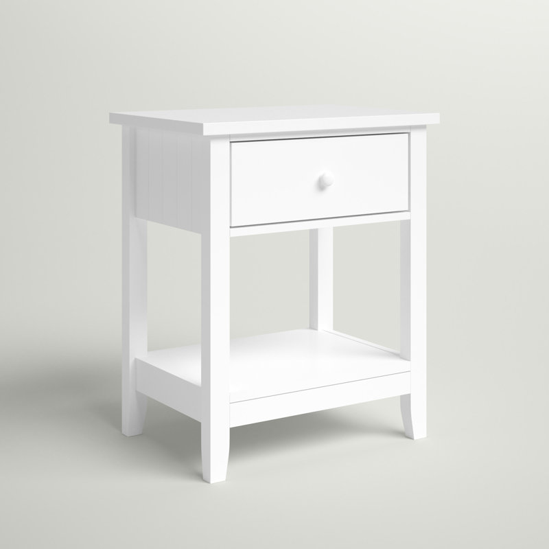 Atila End Table, 2-Tier Side Table With Drawer And Storage Shelf, Modern Beside Table For Bedroom, Living Room, White