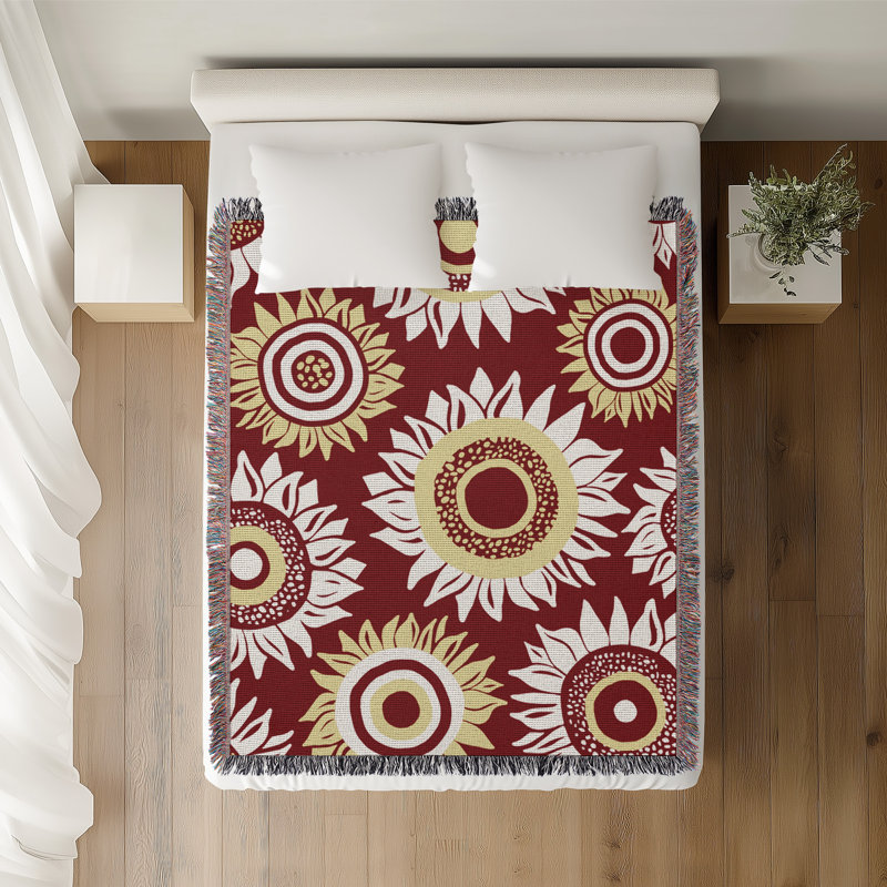 Jeté en coton Frannie Sunflowers, 50 x 60, Rouge