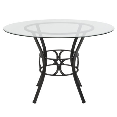 Hardrick 42'' Round Glass Dining Table with Crescent Style Metal Frame