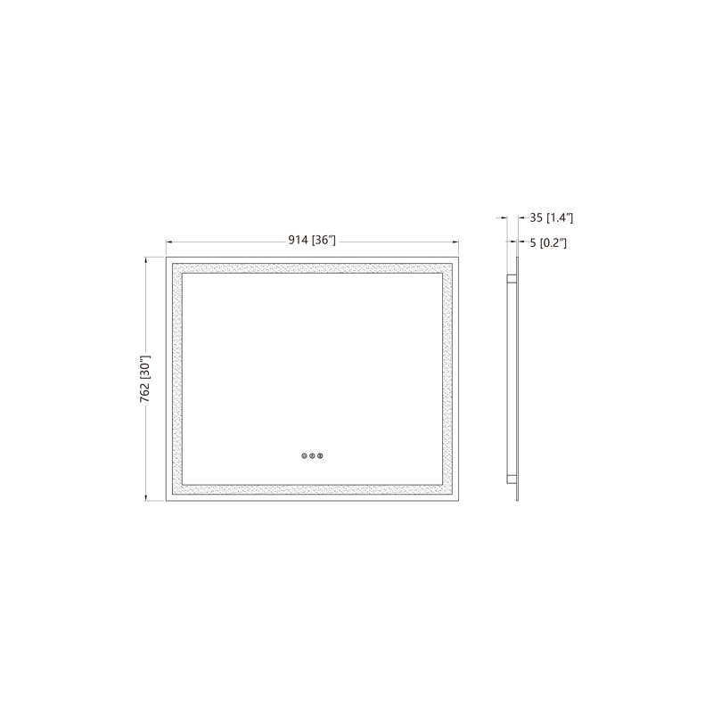 Rectangular Frameless LED Bathroom Vanity Mirror, 30" x 36"