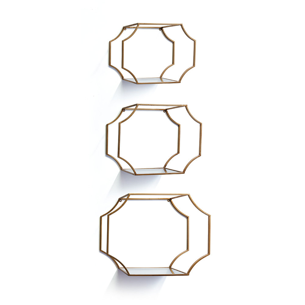 Napa Home and Garden Hudson Mirrored 3 Piece Wall Shelf Set (Gold) | Perigold
