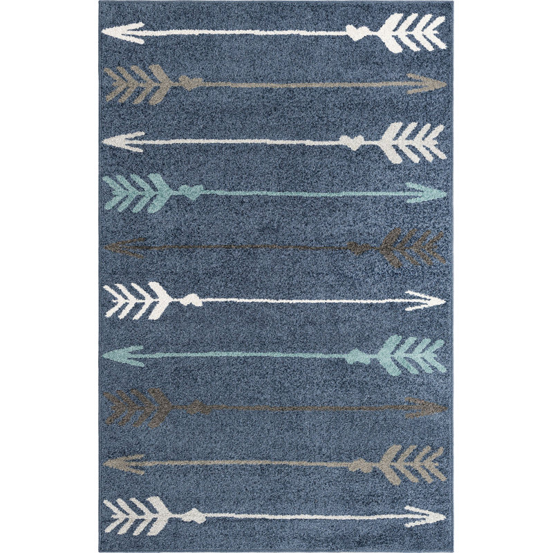 Tapis abstrait bleu nuit, Rectangle 5 pi 3 po x 8 pi