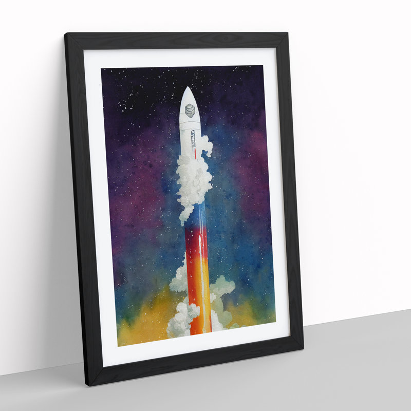 A Fascinating Spaceship Rocket - Print, Black  Framed, White, 64cm H x 46cm W x 2cm D