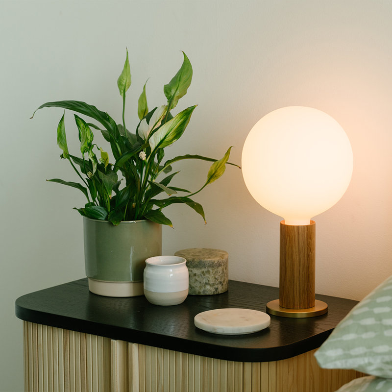 Knuckle Table Lamp In Oak + Sphere IV