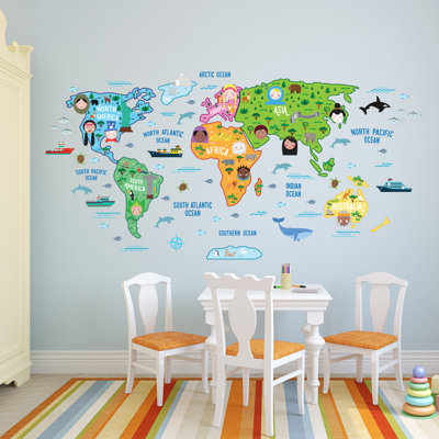 Colourful Nursery World Map Kids Wall Sticker