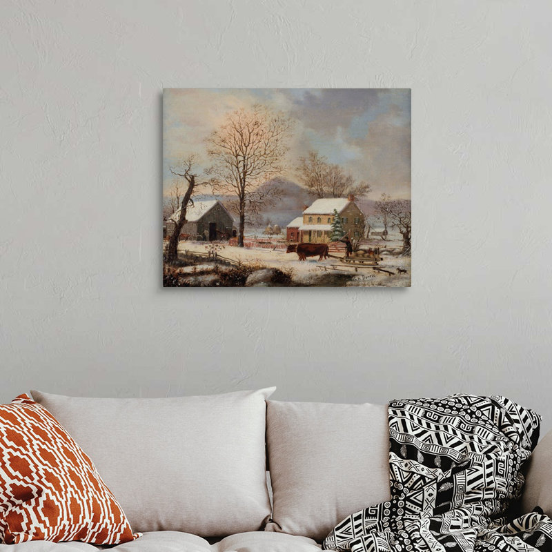 «Winter Scene, 1830-60» par George Henry Durrie - reproduction d'art sur toile, H 24 po x l 30 po x P 1,25 po, Toile tendue