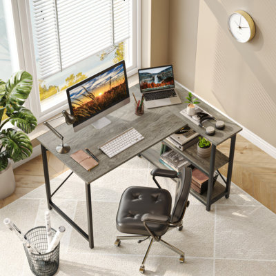 L-Shaped Desk (120 or 140cm x 90cm) Corner Desk with Adjustable Shelves by Aliff