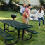 6 pi Table de pique-nique rectangulaire en acier pour l'extérieur avec mât de parasol vert